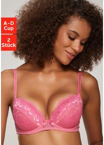 Balconette-BH Petite Fleur, Damen, Gr. 70, Cup B, pink (pink, wei&szlig;), Spitze, Obermaterial: 90% Polyamid, 10% Elasthan, BHs Balconette-BH, mit h&uuml;bscher Spitze, Dessous, Topseller