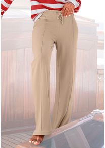 H.I.S. Relaxhose H.I.S, Damen, Gr. 44/46, N-Gr, braun (nougat), Interlock, Obermaterial: 60% Baumwolle, 40% Polyester, unifarben, Basic, bequem lang, Hosen Relaxhose, im maritimen Stil, Loungeanzug