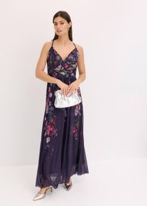 bonprix Maxikleid aus zartem T&uuml;ll mit Tr&auml;gern, blau, Gr.50, Modern und feminin: Abendkleid aus feinem T&uuml;ll mit Raffungen und &uuml;berkreuzten Spaghetti-Tr&auml;gern am R&uuml;cken
