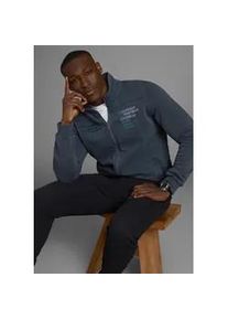 MAN'S WORLD Sweatjacke MAN'S WORLD, Herren, Gr. 5XL (72/74), blau (blau gewaschen), Obermaterial: 85% Baumwolle, 15% Polyester, washed, regular fit, angesetztes B&uuml;ndchen, Sweatjacken Sweatjacke, mit Print und Stickerei