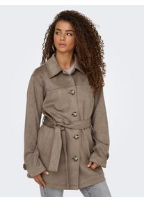 Trenchcoat Only "ONLDIANE LIFE FAUX SUEDE COAT CC OTW", Damen, Gr. S, braun (walnut), Web, Obermaterial: 92% Polyester, 8% Elasthan, unifarben, regular fit, M&auml;ntel Trenchcoat