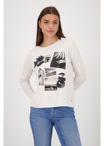 Langarmshirt monari "Shirt Collage", Damen, Gr. 36, oat milk, Jersey, Obermaterial: 45% Modal, 45% Viskose, 10% Elasthan, unifarben, regular fit normal, Rundhals, eingesetzt abgesteppte Kante, Shirts Langarmshirt, Mit Rundhalsausschnitt