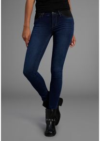 Skinny-fit-Jeans Arizona "Ultra Stretch", Damen, Gr. 46, N-Gr, blau (dunkelblau us), Denim/Jeans, Obermaterial: 63% Baumwolle, 32% Polyester, 5% Elasthan, skinny fit normal, Jeans Skinny-fit-Jeans, skinny-fit, mit Used-Look-Crinkles, niedrige Leibh&ouml;he