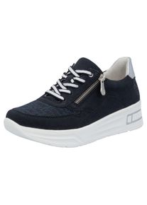 Plateausneaker Rieker, Damen, Gr. 36, silber (nachtblau, silberfarben), Lederimitat, Schuhe Plateausneaker, Schn&uuml;rschuh, Halbschuh, Freizeitschuh mit Soft-Einlage