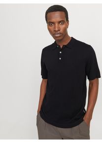 Jack & Jones Kurzarmpullover JACK & JONES "JJEEMIL KNIT RELAXED POLO SS SN", Herren, Gr. L, schwarz, Strick, Obermaterial: 60% Baumwolle, 20% Nylon, 20% Viskose, unifarben, regular fit taillenbedeckt, ohne Ausschnitt, gerader Abschluss, Pullover Kurzarmpullover, mit Polo Kragen