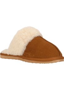 Hausschuh WHISTLER "Carini W Leather Warm Slipper", Damen, Gr. 40, otter, Leder, Schuhe Hausschuh, Pantoffel,Clog,Mule,Flats mit Fellkragen