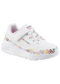 Sneaker Skechers "UNO LITE", M&auml;dchen, Gr. 30, bunt (wei&szlig;, multi), Lederimitat, kontrastfarbene Details, Schuhe Sneaker, Klettschuh mit bunten Herzen, Gr&ouml;&szlig;enschablone zum Download