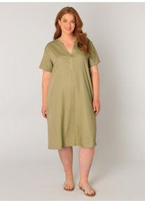 Tunikakleid Base Level Curvy "Yacinthe", Damen, Gr. 50, N-Gr, soft army, Web, Obermaterial: 55% Leinen, 45% Viskose, gerade knielang, Serafino, Kleider Tunikakleid, Sommerkleid mit Leinen