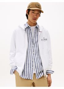 Kapuzensweatjacke Tommy Hilfiger "HILFIGER STACKED HOODED ZIP TH", Herren, Gr. M, wei&szlig;, Sweatware, Obermaterial: 100% Baumwolle, Rippb&uuml;ndchen, Sweatjacken Kapuzensweatjacke