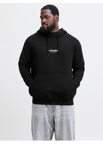 Jack & Jones PlusSize Kapuzensweatshirt "JJESOHO SWEAT HOOD NOOS PLS", Herren, Gr. 3XL, schwarz, angeraute Sweatware, Obermaterial: 80% Baumwolle, 20% Polyester, JACK & JONES PLUSSIZE, bedruckt, regular fit, Rippb&uuml;ndchen, Sweatshirts Kapuzensweatshirt, mit Logobranding