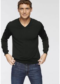 V-Ausschnitt-Pullover OLYMP "OLYMP Strick Casual", Herren, Gr. 4XL, schwarz, Obermaterial: 100% Schurwolle, tailliert, V-Ausschnitt, Pullover V-Ausschnitt-Pullover, klassischer Strickpullover