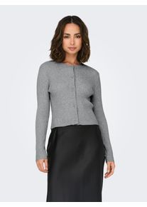 Strickjacke Only "ONLKATIA LS BUTTON CARDIGAN NCA KNT", Damen, Gr. XS, grau (ultimate grau detail:with melange), Rippstrick, Obermaterial: 50% Viskose, 27% Nylon, 23% Polyester, meliert, slim fit kurz, Rundhals, Rippb&uuml;ndchen, Strickjacken Strickjacke