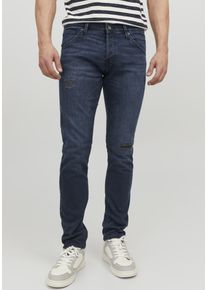 Jack & Jones Slim-fit-Jeans JACK & JONES "JJIGLENN &ndash; Slim-Fit-Jeans mit niedriger Leibh&ouml;he", Herren, Gr. 36, L&auml;nge 32, blau (denim, blau), Denim/Jeans, Obermaterial: 98% Baumwolle, 2% Elasthan, Abriebeffekte, slim fit, Jeans Slim-fit-Jeans, Used, modisch, slim fit, Denim/Jeans