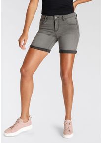 Jeansshorts Arizona "Ultra-Stretch", Damen, Gr. 46, N-Gr, grau (grau used), Jeans, Obermaterial: 74% Baumwolle, 24% Polyester, 2% Elasthan, Basic, extraeng kurz, Jeans Jeansshorts, extra eng geschnitten, krempelbare Beinabschl&uuml;sse