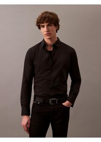 Langarmhemd Calvin Klein "LONG SLEEVE SOLID STRETCH SLIM SHIRT", Herren, Gr. XL, N-Gr, schwarz, Web, Obermaterial: 96% Baumwolle, 4% Elasthan, unifarben, slim fit h&uuml;ftlang, Rundhals, &Auml;rmel mit &Auml;rmelschlitz 2-Knopf-Manschette, Hemden Langarmhemd, slim fit, in Unifarbe