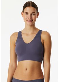 Bustier Schiesser "Invisible Soft Lace", Damen, Gr. 40, N-Gr, 824, indigo, Single Jersey, Obermaterial: 75% Polyamid, 25% Elasthan, BHs Bustier, herausnehmbare Pads, Spitzeneinsatz, V-Ausschnitt