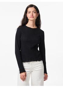 Langarmshirt Pieces "PCMARIE LS O-NECK POIN TOP JRS NOOS BC", Damen, Gr. XS, schwarz, Jersey, Obermaterial: 100% Baumwolle, unifarben, regular fit normal, Rundhals, gewellter Abschluss, Shirts Langarmshirt