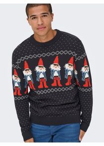 Only & Sons Rundhalspullover ONLY & SONS "ONSX-MAX REG CREW KNIT", Herren, Gr. XL, blau (schwarz navy detail:dot), Strick, Obermaterial: 100% Baumwolle, bedruckt, regular fit normal, Rundhals, Rippb&uuml;ndchen, Pullover Rundhalspullover