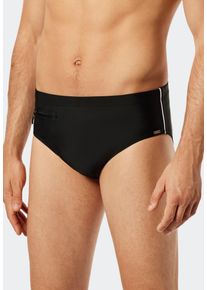 Badeslip Schiesser "Nautical Casual", Herren, Gr. 7, N-Gr, schwarz (000, schwarz), Baumwolle, unifarben mit Farbeinsatz, Badehosen Badeslip, mit extra flacher Rei&szlig;verschlusstasche