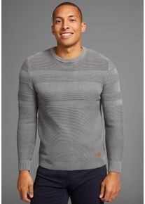 Jacquardpullover Bruno Banani, Herren, Gr. XL (56/58), grau (grau stone), Strick, Obermaterial: 100% Baumwolle, used, Basic schmal, Rundhals, Rippb&uuml;ndchen, Pullover Jacquardpullover