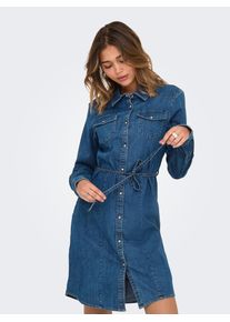 Jeanskleid Only "ONLSASIA L/S STRETCH DNM DRESS AKM", Damen, Gr. XS, N-Gr, dunkelblau denim, Denim/Jeans, Obermaterial: 75% Baumwolle, 23% Polyester, 2% Elasthan, unifarben, slim fit, Kleider Jeanskleid