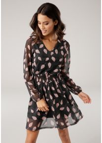 Meshkleid Laura Scott, Damen, Gr. 36, N-Gr, bunt (schwarz, rosa, gemustert), Mesh, Obermaterial: 95% Polyester, 5% Elasthan. Futter: 100% Polyester, bedruckt, gemustert, tailliert kurz, V-Ausschnitt, weit elastischer Bund mit innenliegendem Gummizug, Kleider Meshkleid, f&uuml;r Jubil&auml;umsfeiern, Theaterbesuche oder Stadtbummel, langes Kleid, Topseller