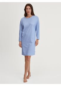 Nachthemd Calida "Lovely Nights", Damen, Gr. XL (52/54), N-Gr, blau (hydrangea blau), Single Jersey, Obermaterial: 100% Baumwolle, gestreift, bequem kniefrei, Rundhals, Kleider Nachthemd, Langarm, Rundhals, Pure Cotton, Single Jersey, weich, atmungsaktiv