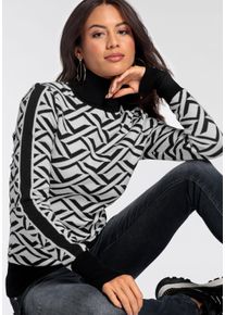 Rollkragenpullover Melrose, Damen, Gr. 44, schwarz-wei&szlig; (schwarz, wei&szlig;), Strick, Obermaterial: 70% Viskose, 30% Polyamid, Jacquardmuster, tailliert h&uuml;ftlang, hoch geschlossener Ausschnitt, Rippb&uuml;ndchen, Pullover Rollkragenpullover, mit Jacquard-Muster, Topseller