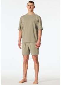 Shorty Schiesser "Modern Nightwear", Herren, Gr. 58, 713, gr&uuml;n, Single Jersey, Obermaterial: 73% Baumwolle, 27% Polyester, bequem kurz, Rundhals, Homewear-Sets Shorty, mit Rundhalsausschnitt und kurzem Arm, leichter Oversize-Fit