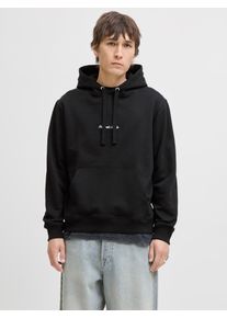 Jack & Jones Kapuzensweatshirt JACK & JONES "JORNORREBRO EMB SWEAT HOOD NOOS", Herren, Gr. XL, schwarz, angeraute Sweatware, Obermaterial: 89% Baumwolle, 11% Polyester, unifarben, relaxed fit normal, Rundhals, Rippb&uuml;ndchen, Sweatshirts Kapuzensweatshirt, mit Logo Print
