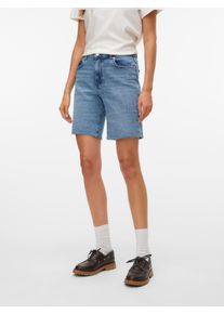 V&eacute;ro Moda Jeansshorts VERO MODA "VMCLEO HR LONG DNM SHORTS MIX NOOS", Damen, Gr. S (36), N-Gr, blau (light blau denim detail:vi3414), Web, Obermaterial: 99% Baumwolle, 1% Elasthan, unifarben, regular fit kniefrei, Jeans Jeansshorts