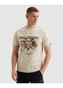 PME-Legend T-Shirt PME LEGEND "Short Sleeve R-Neck Heavy Jersey", Herren, Gr. L, bone wei&szlig;, Jersey, Obermaterial: 100% Baumwolle, bedruckt, regular fit h&uuml;ftbedeckend, Rundhals, Shirts T-Shirt, mit Print, Regular Fit