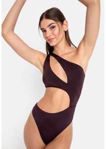 Monokini LSCN BY LASCANA "Nele", Damen, Gr. 42, N-Gr, lila (aubergine), Polyamid, leicht gl&auml;nzend, unifarben, Badeanz&uuml;ge Monokini, mit gl&auml;nzender Beschichtung