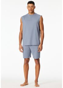 Shorty Schiesser "Modern Nightwear", Herren, Gr. 54, 808, blau, Single Jersey, Obermaterial: 73% Baumwolle, 27% Polyester, bequem kurz, Rundhals, Homewear-Sets Shorty, mit Rundhalsausschnitt und &auml;rmellos, leichter Oversize-Fit