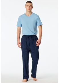 Pyjamahose Schiesser "Mix + Relax", Herren, Gr. 50, N-Gr, 815, blau, Web, Obermaterial: 54% Baumwolle, 45% Viskose, 1% Elasthan, bequem lang, Hosen Pyjamahose, mit seitlichen Eingrifftaschen, Bindeband