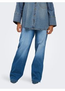 High-waist-Jeans Only CARMAKOMA "CARWILLY HW WIDE DNM REA12187 NOOS", Damen, Gr. 46, L&auml;nge 32, blau (medium blau denim), Denim/Jeans, Obermaterial: 92% Baumwolle, 6% Elastomultiester, 2% Elasthan, unifarben, Jeans High-waist-Jeans