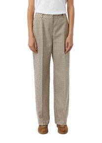 Stoffhose comma, Damen, Gr. 46, N-Gr, braun (light braun check), Web, Obermaterial: 63% Polyester, 34% Viskose, 3% Elasthan, kariert, straight fit kn&ouml;chellang, Hosen Stoffhose, mit Karo Muster