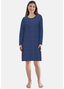 G&ouml;tzburg Nachthemd G&Ouml;TZBURG "Katerini", Damen, Gr. 46 (XXXL), N-Gr, blau (blau, dunkel, allover), Obermaterial: 100% Baumwolle, bequem knielang, Rundhals, Kleider Nachthemd, Rundhalsausschnitt, lang&auml;rmelig, Baumwolle, mit Muster