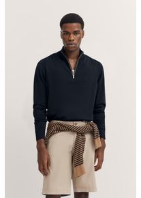 Troyer Bugatti, Herren, Gr. S, blau (390, marine), 100% Baumwolle, unifarben, regular fit, ohne Ausschnitt, Rippb&uuml;ndchen, Pullover Troyer, mit Stehkragen