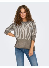 Rundhalspullover Only "ONLJADE ANIMAL LS O-NECK NOOS KNT", Damen, Gr. XS, wei&szlig; (mermaid pattern:with zebra wei&szlig;cap gray), Strick, Obermaterial: 81% Polyacryl, 19% Polyester, gemustert, regular fit normal, Rundhals, Rippstrickb&uuml;ndchen, Pullover Rundhalspullover, Kunstfaser, regular fit