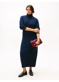 Strickkleid Tommy Hilfiger Curve "CRV SOFT WOOL CABLE ROLL-NK DRS", Damen, Gr. 50, N-Gr, blau (schwarz night navy), Strick, Obermaterial: 100% Wolle, unifarben, Kleider Strickkleid, in gro&szlig;en Gr&ouml;&szlig;en, mit Zopfmuster, aus reiner Wolle