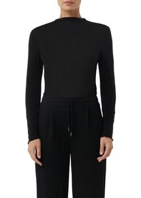 comma, Langarmshirt "semitransparente Optik", Damen, Gr. 42, schwarz, Single Jersey, Obermaterial: 76% Lyocell, 19% Wolle, 5% Elasthan, COMMA CASUAL IDENTITY, unifarben, slim fit h&uuml;ftlang, Rundhals, Shirts Langarmshirt, hoher Rundhalsausschnitt, casual, slim fit, mit Wolle