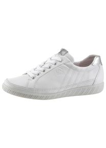 Sneaker Gabor "YORK", Damen, Gr. 41, silber (wei&szlig;, silberfarben), Kalbsleder, Lederimitat, unifarben mit Farbeinsatz, Schuhe Sneaker, mit modischer Ziersteppung, Freizeitschuh, Halbschuh, Schn&uuml;rschuh