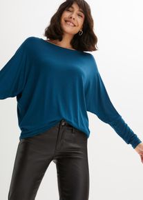 Langarmshirt bonprix "Langarmshirt aus softem Viskose-Mix", Damen, Gr. 44/46 (L), blau (blaupetrol), Obermaterial: 95% Viskose, 5% Elasthan, l&auml;ssig geschnitten, Shirts Langarmshirt, l&auml;ssig geschnittene Passform, Rundhalsausschnitt, aus Viskose-Mix, Topseller