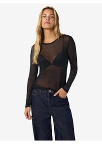 Netzshirt Noisy may "NMJUDITH L/S MESH TOP BG NOOS", Damen, Gr. L, schwarz, Jersey, Obermaterial: 95% Polyester, 5% Elasthan, unifarben, regular fit normal, Rundhals, Shirts Netzshirt, transparent