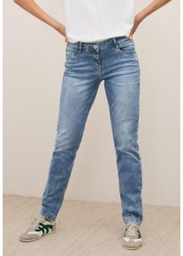 Regular-fit-Jeans Cecil "Style Scarlett", Damen, Gr. 29, L&auml;nge 32, blau (light blau wash), Denim/Jeans, Obermaterial: 69% Baumwolle, 29% Polyester, 2% Elasthan. Futter: 52% Polyester, 48% Baumwolle, unifarben, regular fit kn&ouml;chellang, Jeans Regular-fit-Jeans, im Five-Pocket Style