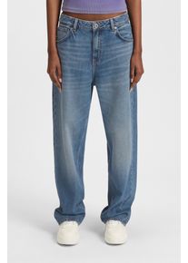 5-Pocket-Jeans HUGO BLUE "Leni", Damen, Gr. 26, L&auml;nge 34, blau (medium blau 421), Denim/Jeans, Obermaterial: 61% Baumwolle, 39% Lyocell, unifarben, loose fit, Jeans 5-Pocket-Jeans, Loose Fit Baggy Jeans Wide Leg Low to Mid Waist