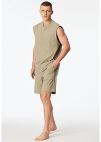 Shorty Schiesser "Modern Nightwear", Herren, Gr. 52, 713, gr&uuml;n, Single Jersey, Obermaterial: 73% Baumwolle, 27% Polyester, bequem kurz, Rundhals, Homewear-Sets Shorty, mit Rundhalsausschnitt und &auml;rmellos, leichter Oversize-Fit