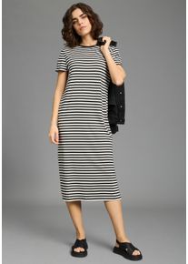 Shirtkleid Flashlights, Damen, Gr. 44/46, N-Gr, schwarz, gestreift, Single Jersey, Obermaterial: 50% Baumwolle, 50% Modal, gestreift, bequem wadenlang, Rundhals, abgesteppt, Kleider Shirtkleid, wadenlange Schnittform, aus Single Jersey, mit gestreifter Optik