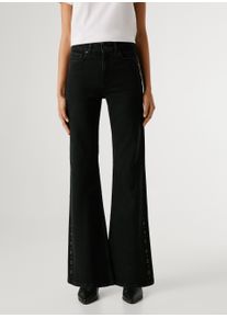 High-waist-Jeans Pepe Jeans "WILLA BLK", Damen, Gr. 25, L&auml;nge 32, schwarz, Denim/Jeans, Obermaterial: 99% Baumwolle, 1% Elasthan, unifarben, ausgestellt lang, Jeans High-waist-Jeans, Flare Leg, mit dekorativen Nieten